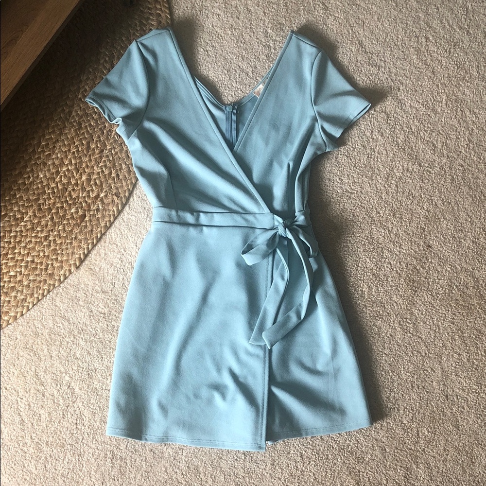 Light Blue Wrap Romper with Tie Waist